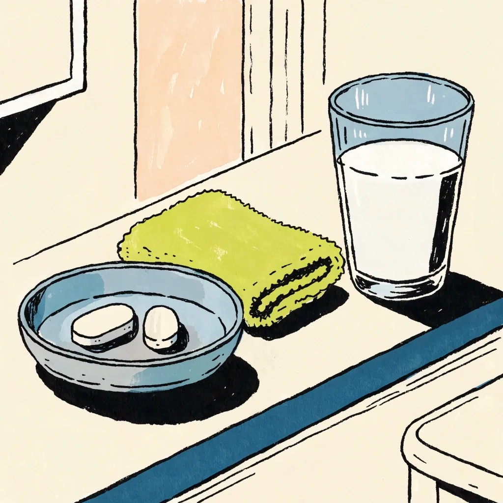Flat gouache illustration of two unbranded zinc and magnesium mineral tablets on grey