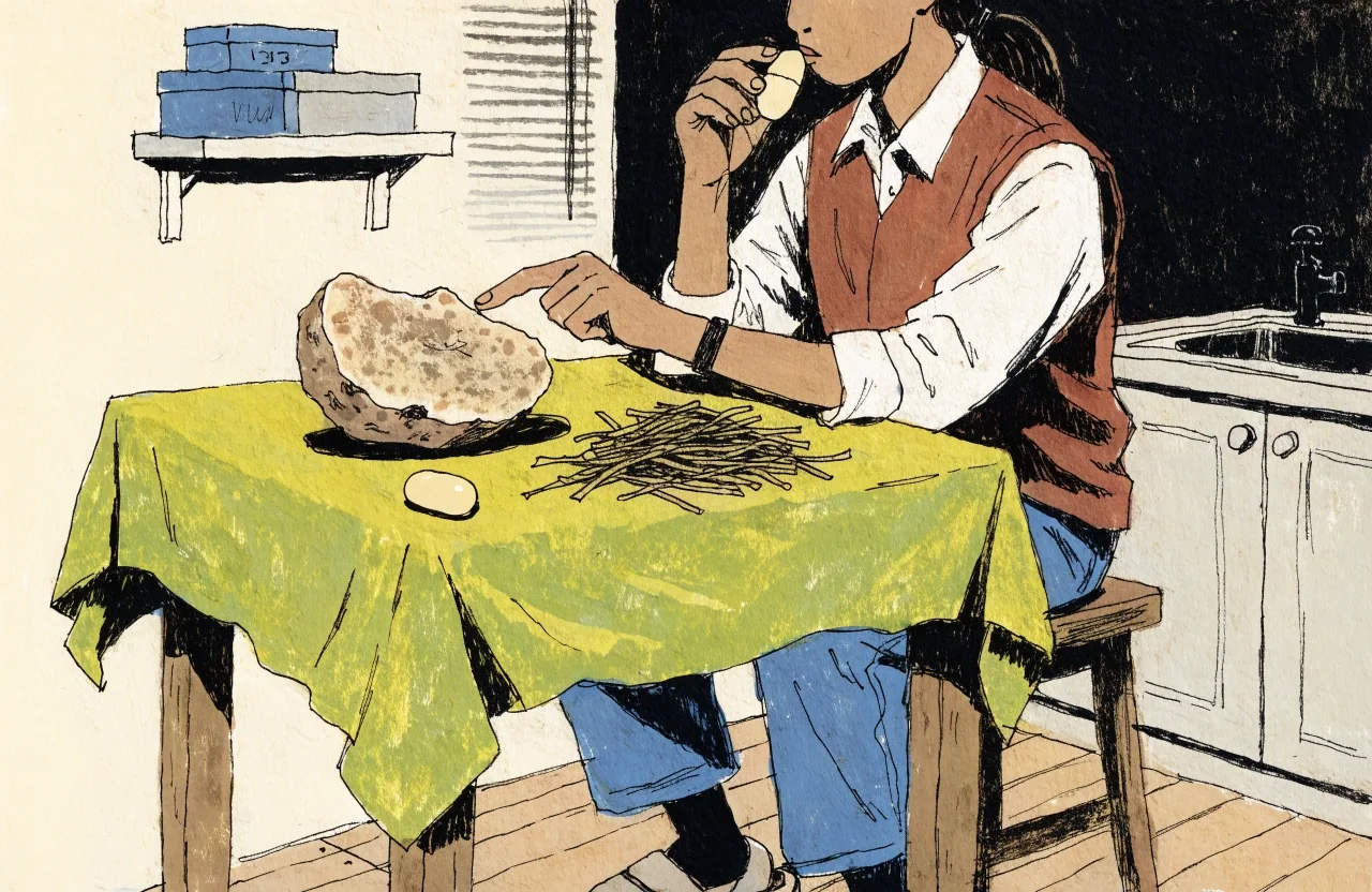 Flat gouache illustration of a hand holding an unbranded capsule against a lime background